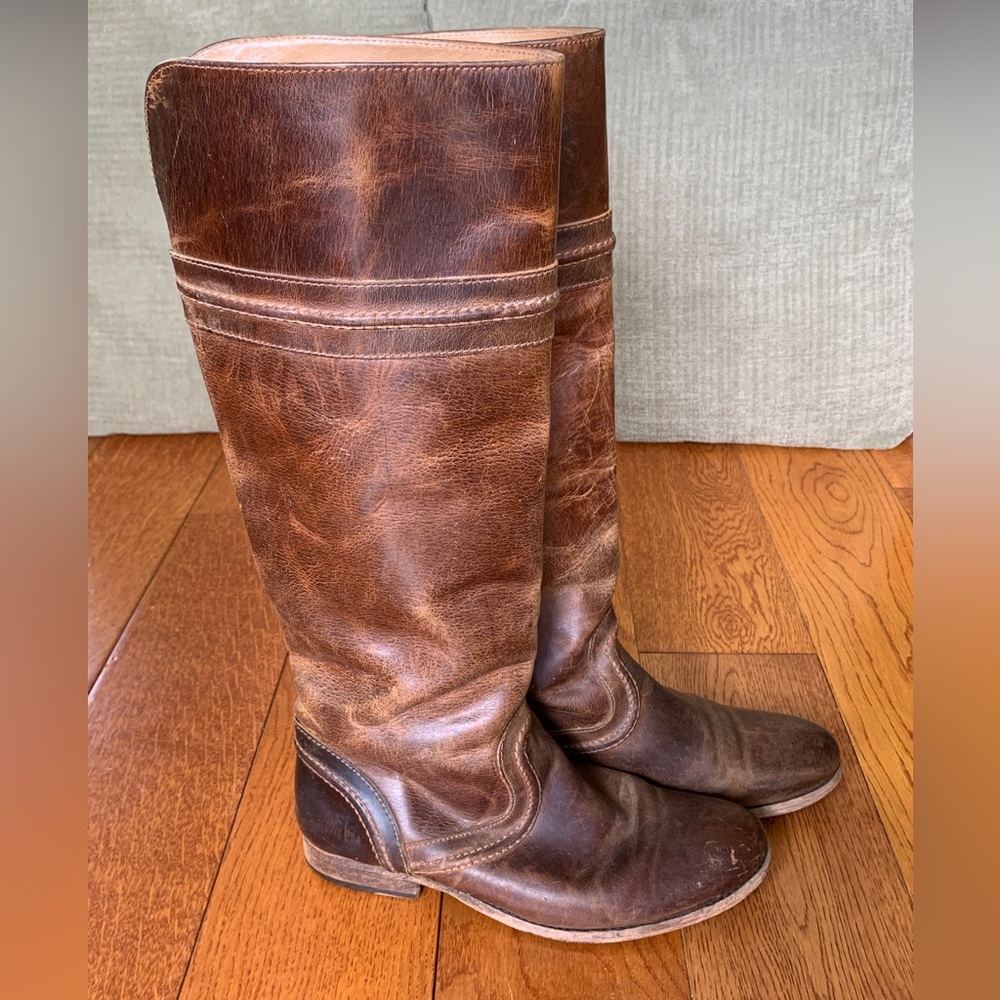 Frye Melissa Trapunto Cognac Tall Leather Boots